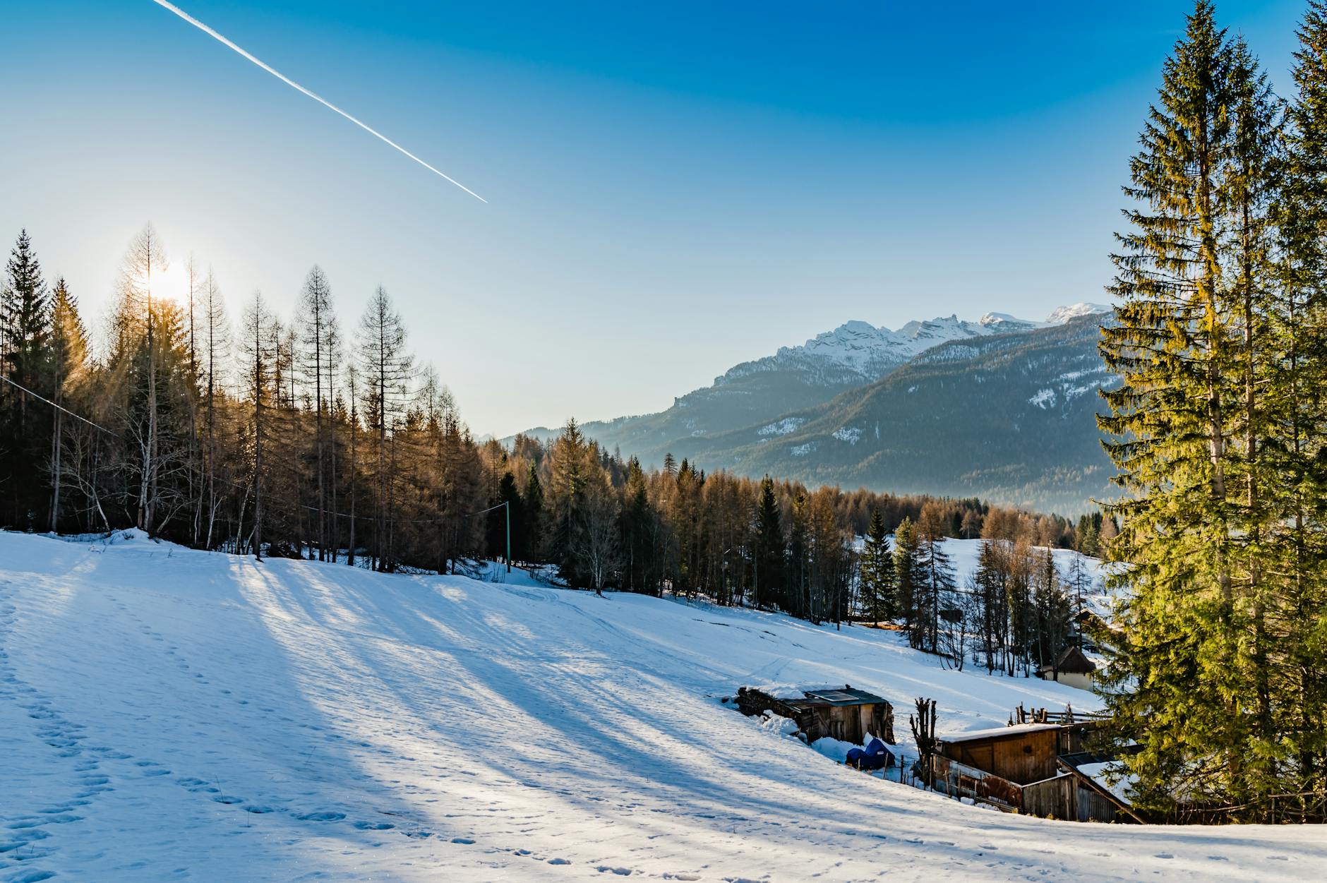 Idyllic winter scene in Cortina d'Ampezzo with snowy mountains and pine trees. - nature for post-winter blues