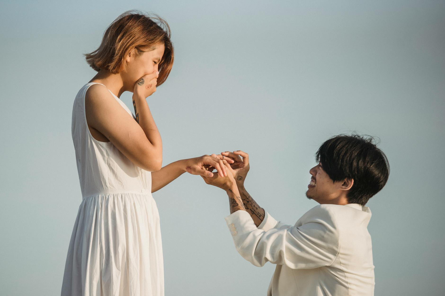 A heartfelt marriage proposal moment captured at sunset, symbolizing love and commitment. - rekindle marriage intimacy